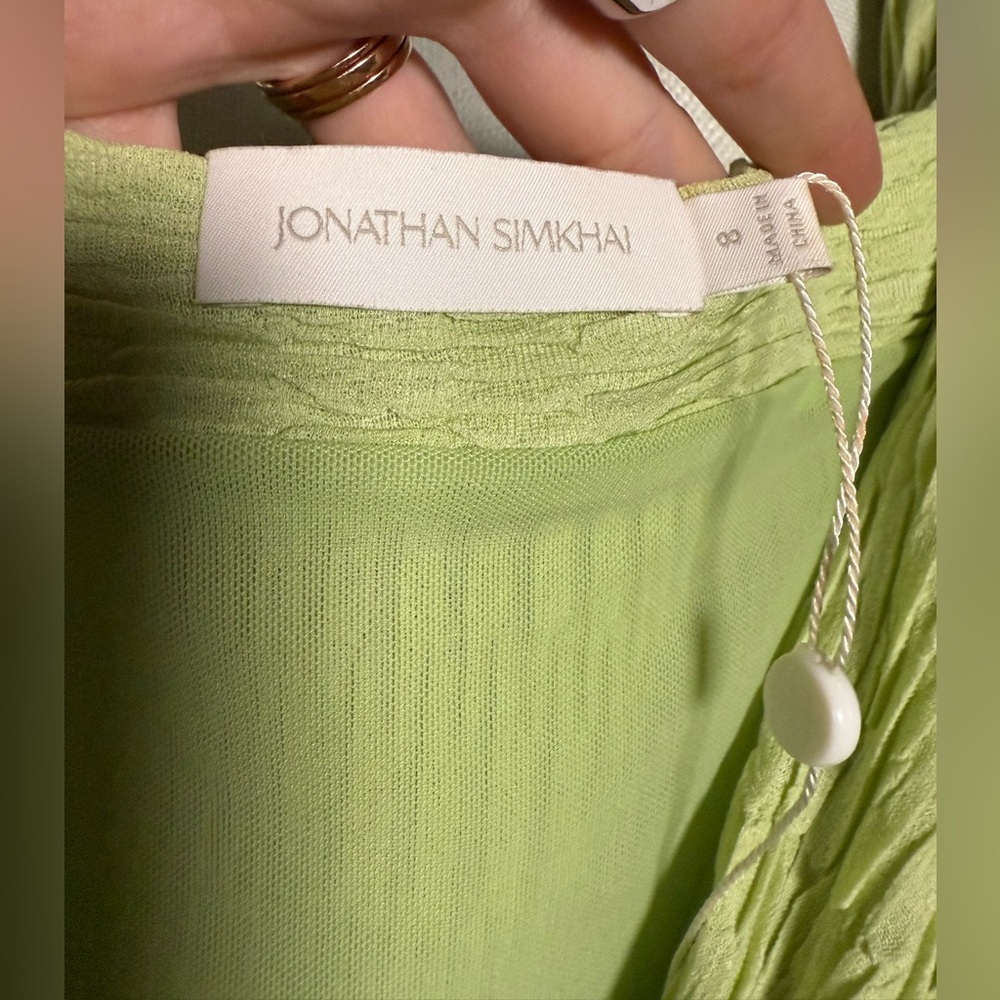 Jonathan Simkhai Light Green Plisse Knit Puff Sleeve Top Size 8 - Picture 4 of 7
